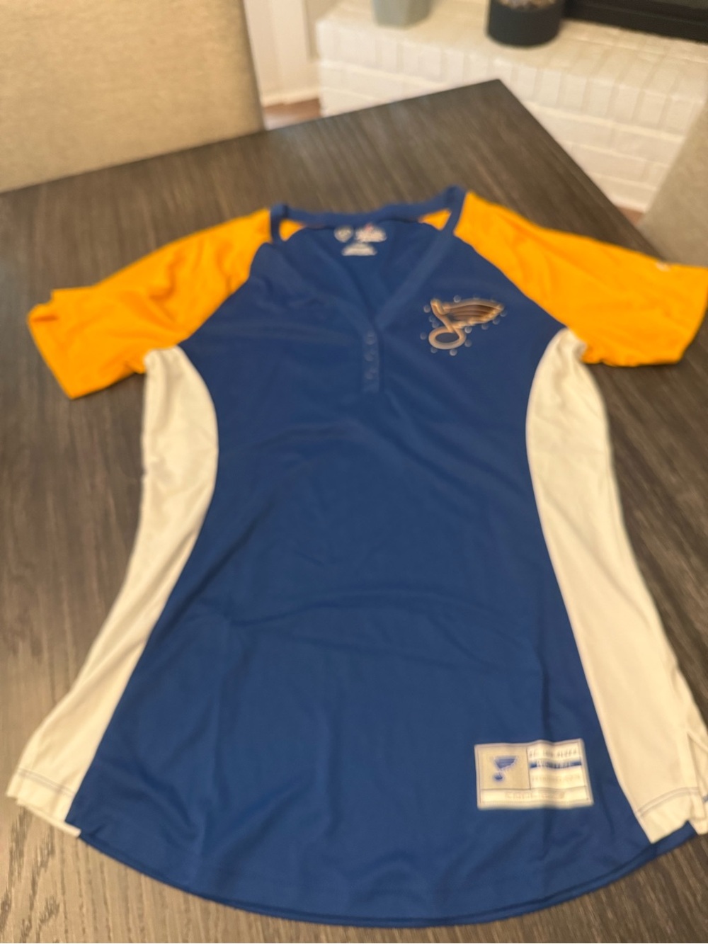 STL Blues Hockey - Blue and Gold Athletic Henley Jersey